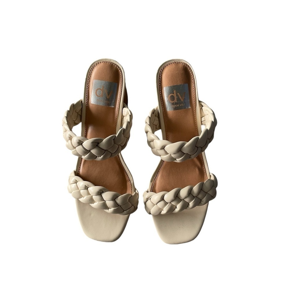 Dolce Vita DV Tessa Braided Strap Block Heel Sandals Size 6.5 Cream Ivory